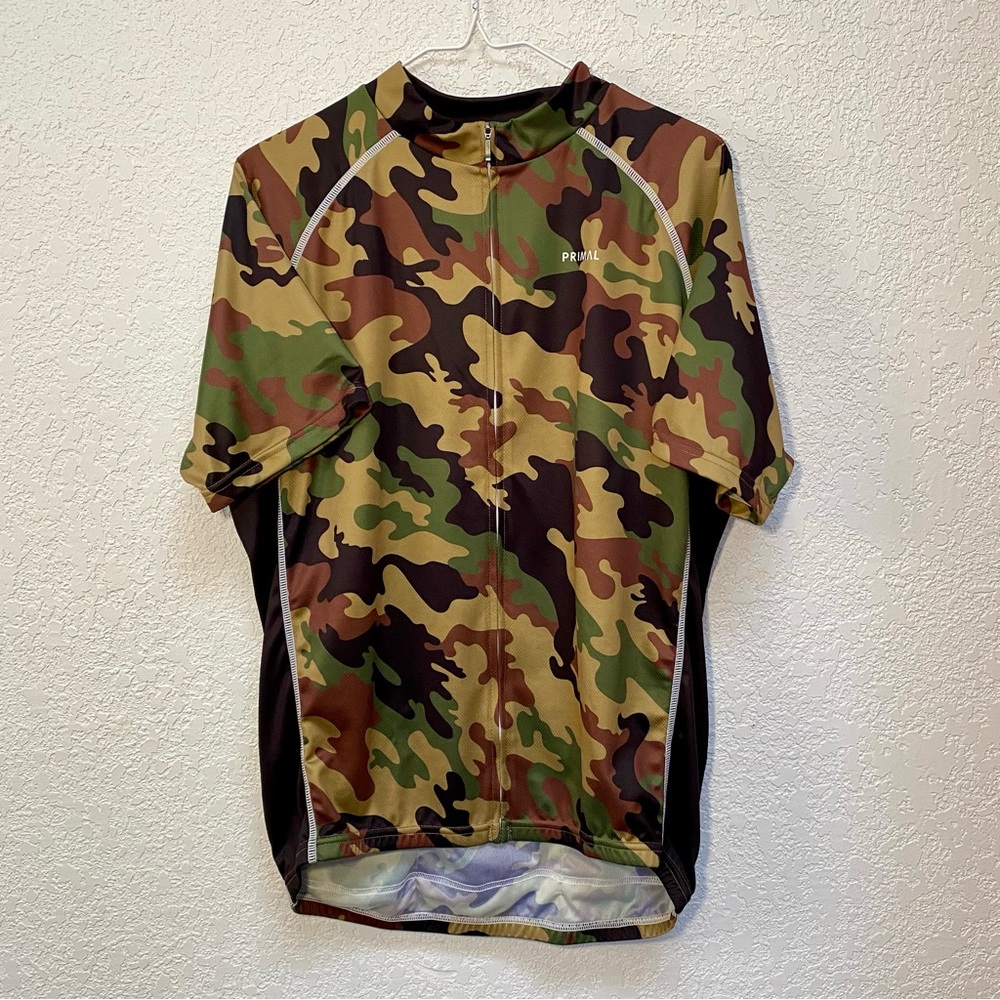 Primal Cycling Jersey Men’s XL Camo Camouflage Full Zip Short Sleeve Active Top